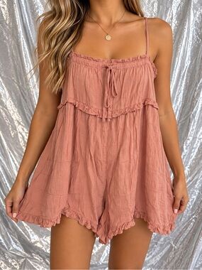 By Together Pink Ruffle Strappy Sleeveless Cotton Woven Romper Size M